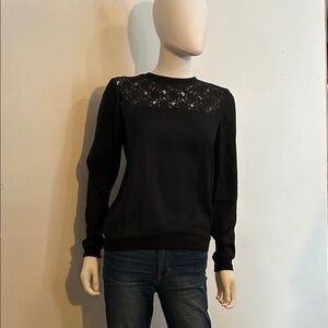 Ann Taylor Black Lace Detail Blouse